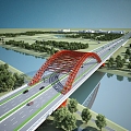 Bridge Red Steel Structure Bridge on Expressway Cable Bridge Arch Bridge Landscape Bridge Simple Structure 3d model