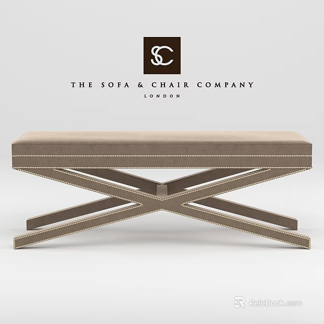Modern Upholstered Sofa Bench With Crossed Wooden Frame And Stitched Details 3d model 