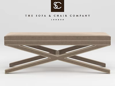 Modern Upholstered Sofa Bench With Crossed Wooden Frame And Stitched Details 3d model