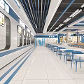 Modern Hall Interior With Blue Counter Information Display And White Floor 3d model