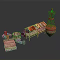 Construction Scene Components With Red Tower Wooden Roof Bricks And Columns