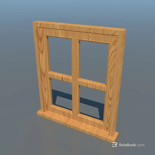 Wooden Window Frame With Four Glass Panes For Home Interior Decoration 3d model 