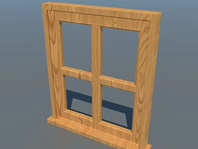 Wooden Window Frame With Four Glass Panes For Home Interior Decoration 3d model