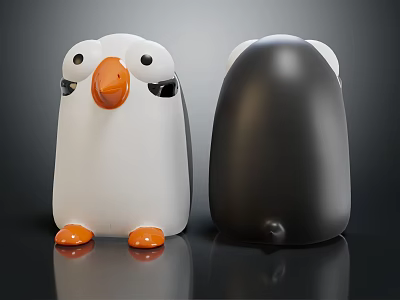 Cute Penguin Shaped Decor Figurines In White And Black With Orange Beak And Feet 3d model
