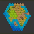Cartoon Hexagonal Island Scene With Colorful Grass Trees Bridge And Rocks