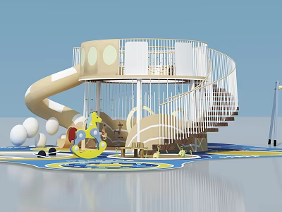 Kids Playground Area Featuring Swing Door Slide Spiral Staircase And Toys 3d model