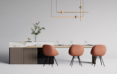 Modern Dining Table and Chair Combination Simple Dining Table and Chair Chandelier Combination 3d model