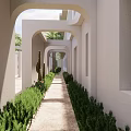 Elegant Outdoor Cabana Space With Palm Trees Arched Curtains And Dining Seating