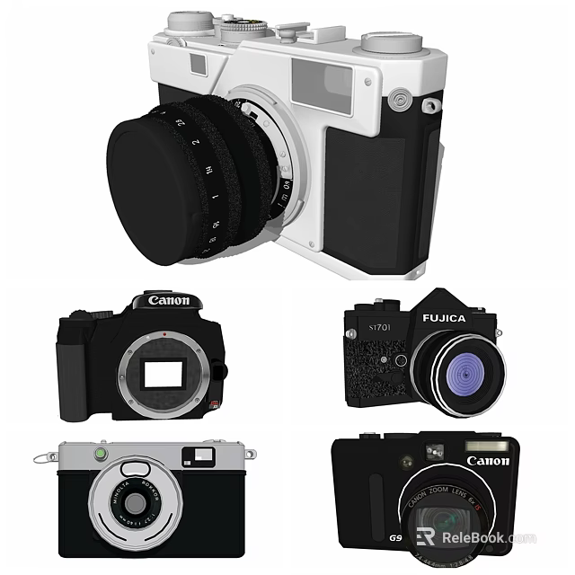 Classic Canon Fujica Digital Cameras Collection With Vintage And Modern Models 3d model 