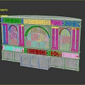 Elegant Reception Background Wall With Marble Surface Golden Columns And Arched Carved Patterns