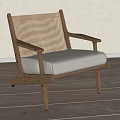 Modern Leisure Accent Chair With Wooden Frame Woven Backrest And White Cushion