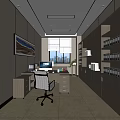Modern Office Interior With Desk Computer Bookshelves Files Wall Art And City View