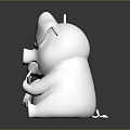White pig figurine sitting and holding a small banjo on dark background