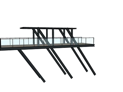 Modern Road Infrastructure Cantilever Structure With Glass Railing And Metal Frame 3d model