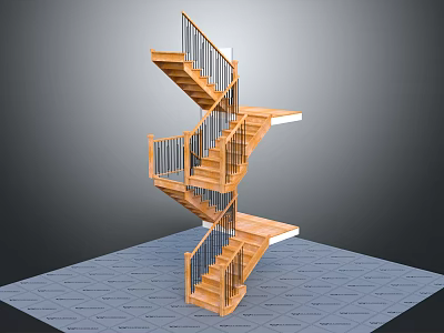 Spiral Wooden Staircase Design With Metal Railings And Modern Step Details 3d model
