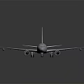 White Commercial Airplane Model Display With Twin Engines Extended Wings And Tail On Dark Background