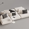 Modern White Sectional Sofa With Grey Cushions Black Throw Blanket And Floor Lamp