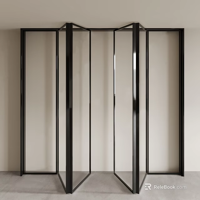Modern Black Frame Sliding Doors With Minimalist Design For Interior Space 3d model 