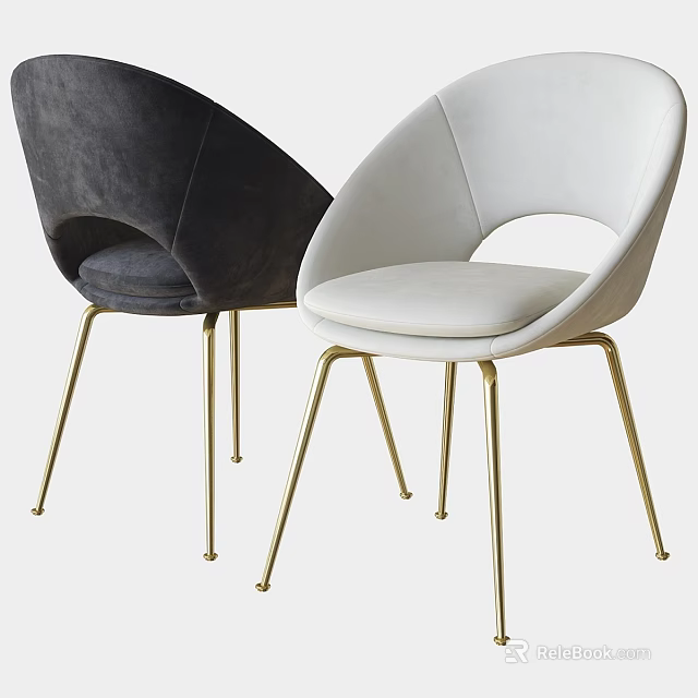 Modern Upholstered Stools With Dark Gray And White Seats And Gold Legs 3d model 