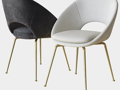 Modern Upholstered Stools With Dark Gray And White Seats And Gold Legs 3d model