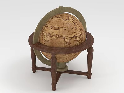 Vintage Globe Decorative Ornament Set with Wooden Stand and Map Design for Home Decor Accent 3d model