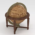 Vintage Globe Decorative Ornament Set with Wooden Stand and Map Design for Home Decor Accent