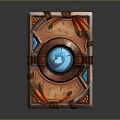 Ornate Decorative Panel With Blue Sphere Center Brown Straps And Orange Accents