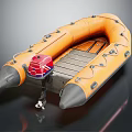 Orange Inflatable Boat With Red Motor Gray Floorboard And Black Pointed Ends 3d model