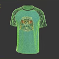 Casual T-shirt with Blue Body and Black Raglan Sleeves Featuring Vibrant Skull Graphic Design