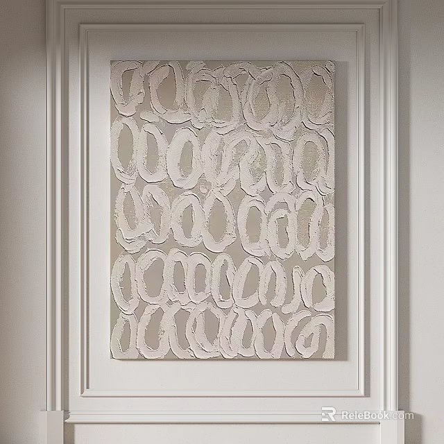 Minimalist Abstract Painting With White Circular Patterns On Light Background Hanging On White Wall 3d model 