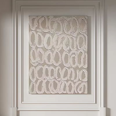 Minimalist Abstract Painting With White Circular Patterns On Light Background Hanging On White Wall 3d model