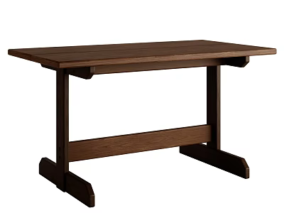 Dark Brown Solid Wooden Outdoor Table With Sturdy Trestle Legs For Backyard Patio Daily Use 3d model