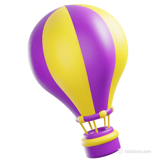 Purple And Yellow Striped Hot Air Balloon With Vibrant Color Pattern And Classic Design 3d model 