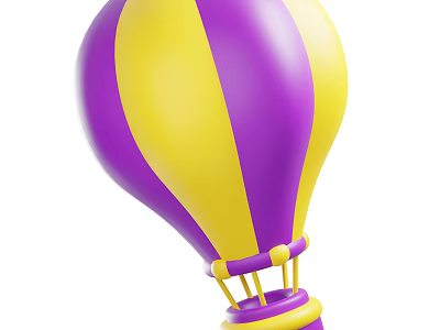 Purple And Yellow Striped Hot Air Balloon With Vibrant Color Pattern And Classic Design 3d model