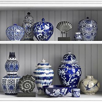 New Chinese-style Ceramic Utensils Blue and white Porcelain Bottle 3d model