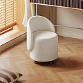 Modern Room Interior With White Stool Wooden Desk Blinds Striped Cushion And Wooden Floor