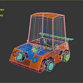 Orange And Blue Small Car With Transparent Windshield Blue Wheels And Headlights