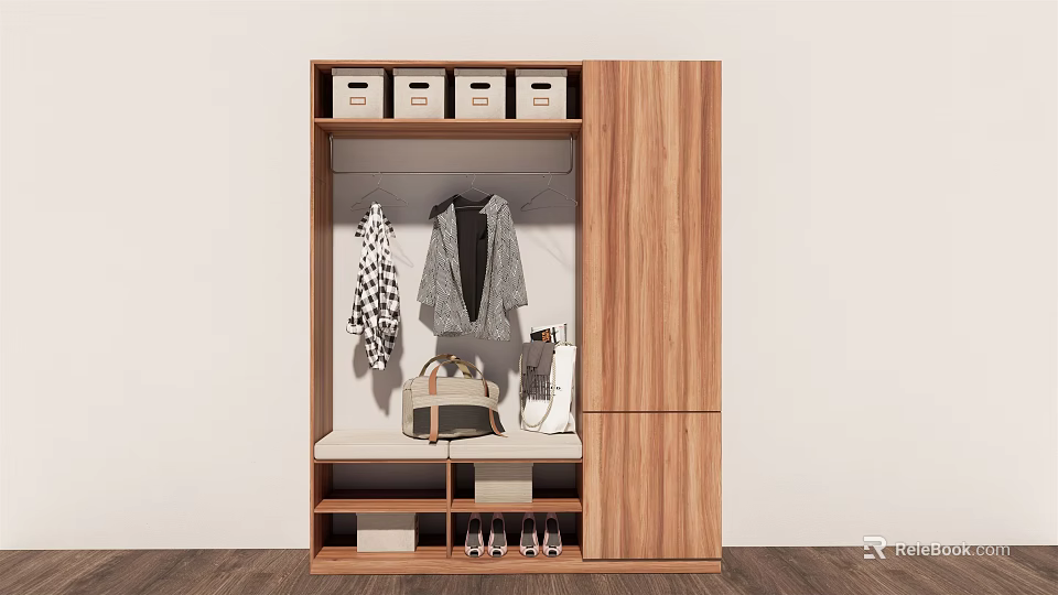 Modern Wooden Shoe Cabinet With Storage Compartments Hanging Space And Shoe Storage 3d model 