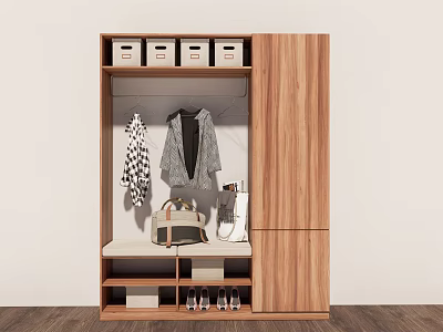 Modern Wooden Shoe Cabinet With Storage Compartments Hanging Space And Shoe Storage 3d model
