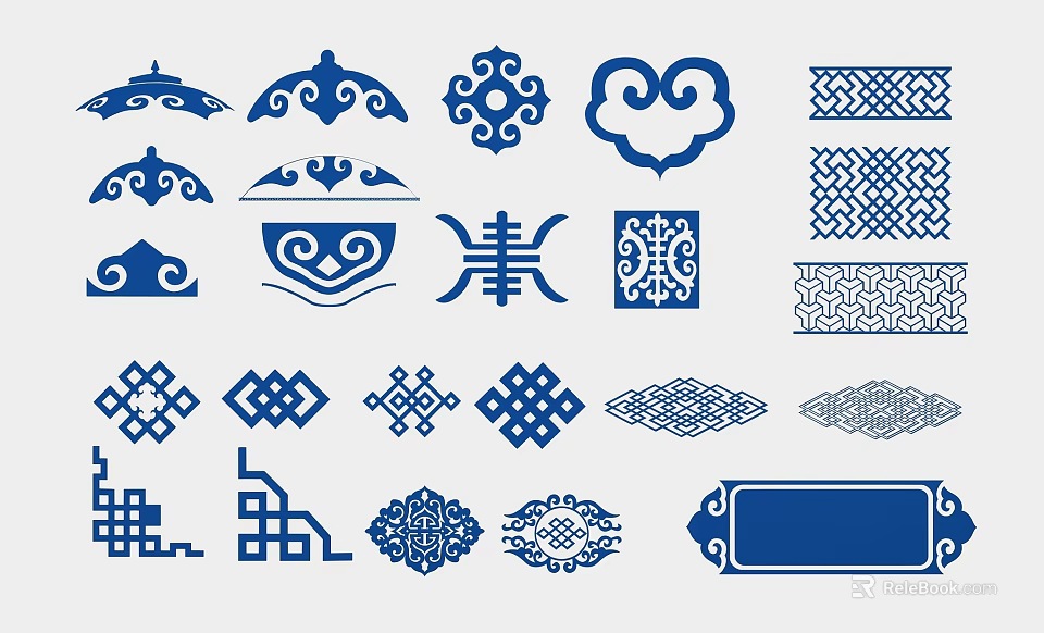 Traditional Chinese Wall Decor with Blue Ornamental Patterns and Geometric Designs 3d model 
