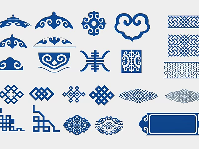 Traditional Chinese Wall Decor with Blue Ornamental Patterns and Geometric Designs 3d model