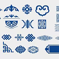 Traditional Chinese Wall Decor with Blue Ornamental Patterns and Geometric Designs
