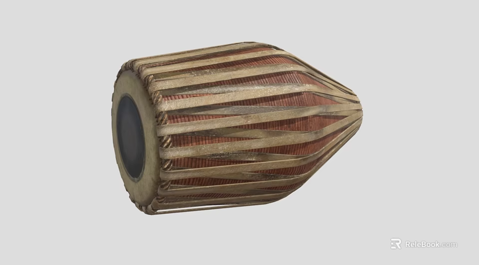 Traditional Agricultural Equipment With Wooden Striped Woven Cylindrical Design For Grain Storage 3d model 