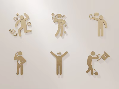 Wooden Human Figure Wall Hangings With Various Poses For Home Decor 3d model
