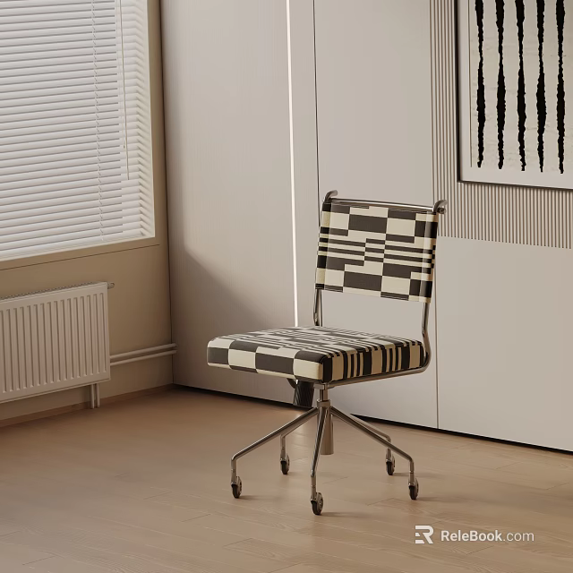 Black and White Checkered Leisure Chair With Metal Frame And Wheels In Modern Interior 3d model 