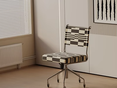 Black and White Checkered Leisure Chair With Metal Frame And Wheels In Modern Interior 3d model