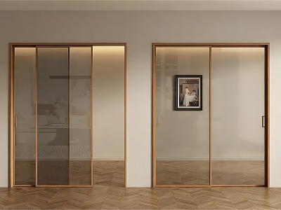 Modern Glass Sliding Doors With Wooden Frame In Stylish Home Interior 3d model