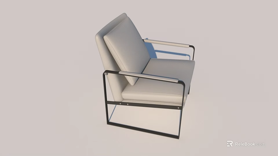 Modern Armchair With Light Colored Cushion And Black Metal Frame Design 3d model 