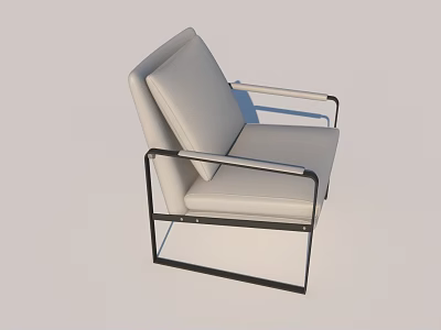 Modern Armchair With Light Colored Cushion And Black Metal Frame Design 3d model