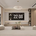 Modern Minimalist Living Dining Room Interior With Chandelier TV Wall Sofa And Coffee Table